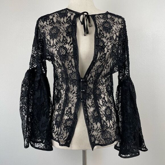 Floral Black Lace Button Down Top EUC - Picture 1 of 5